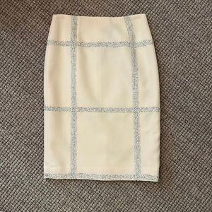 High waisted tweed cream/ white and silver pencil skirt